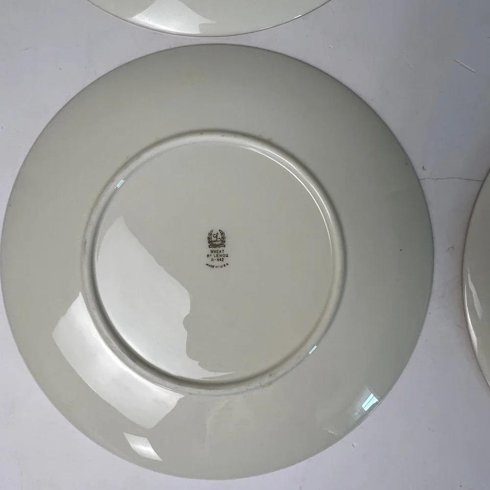 Lenox Wheat Dinner Plates Set of 4 10.5in Gold Trim Cream R-442 Mid Century USA